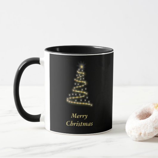 Mug Or brillant sapin de Noël noir (Avec donut)