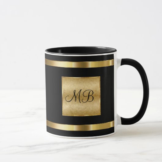 Mug Or chic de monogramme et couleur noire (Droite)