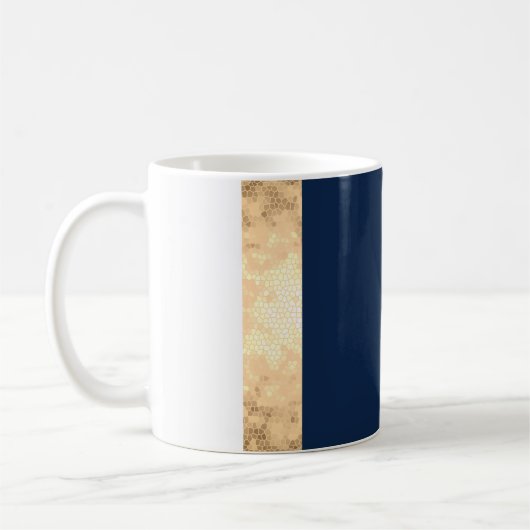 Mug or élégant de faux, bleu marine, rayures blanches (Gauche)