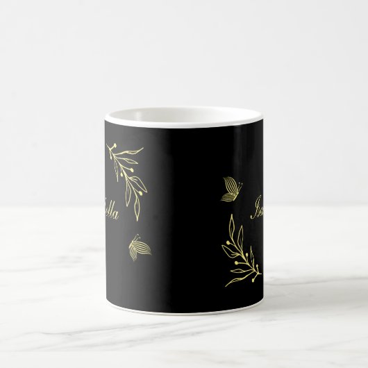 Mug Or élégant romantique floral noir (Centre)