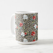 Mug Or Empreinte de léopard Rouge Blanc Floral (Devant gauche)