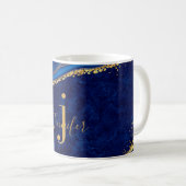 Mug Or et bleu Agate Moderne Marbre élégant Personnali (Devant droit)