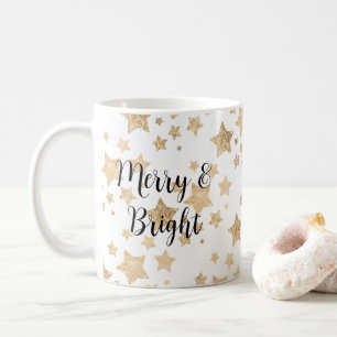Mug Or étincelant Stars Noël Joyeux biright blanc