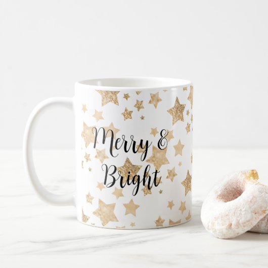 Mug Or étincelant Stars Noël Joyeux biright blanc (Avec donut)
