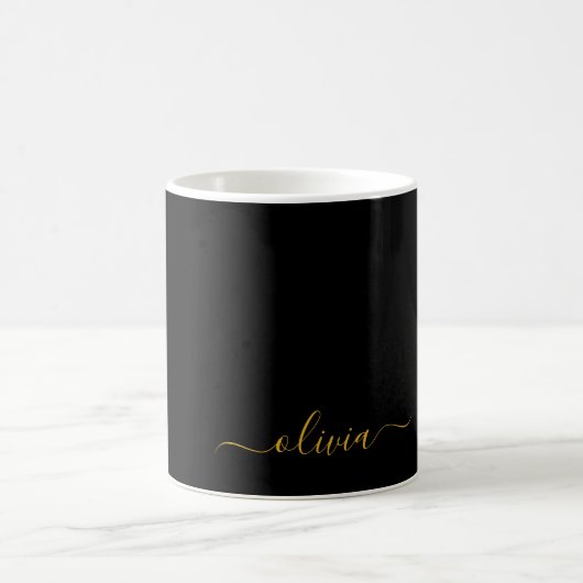 Mug Or Girly Script Monogram Nom Moderne en Or Noir (Centre)