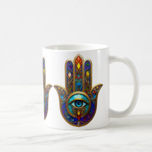 Mug Or Hamsa Coloré Turquoise Saphir Troisième Œil