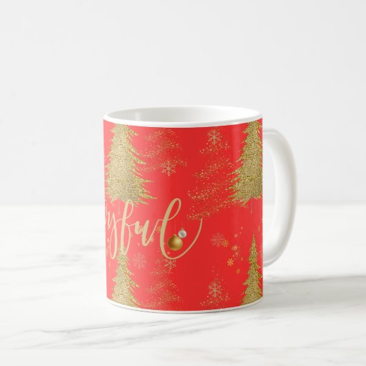 Mug Or JOYEUX sur Rouge Noël (Devant droit)