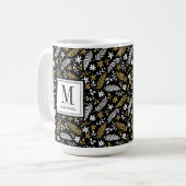 Mug Or Monogramme Botanique Black Gold Nom de Vacances (Devant gauche)