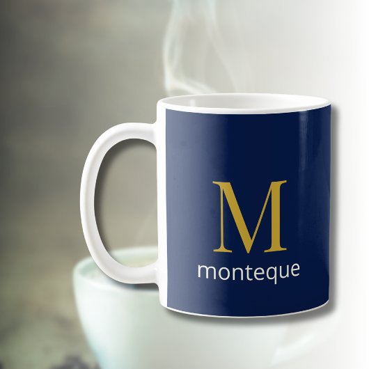 Mug Or Navy profond Monogramme personnalisé Nom Luxe