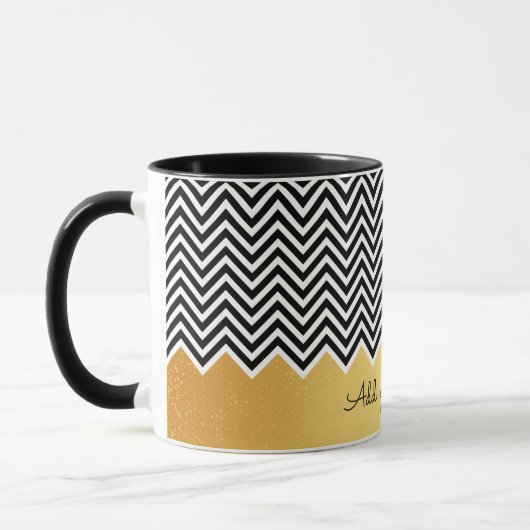 Mug OR noir et FAUX moderne Chevron Custom TEXT (Gauche)