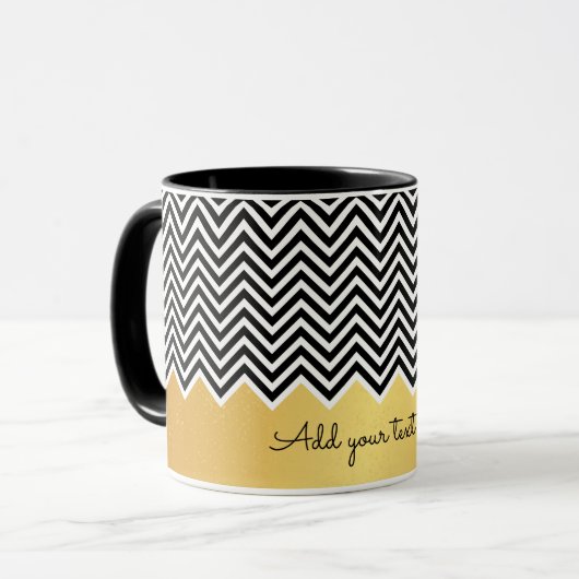 Mug OR noir et FAUX moderne Chevron Custom TEXT (Devant gauche)