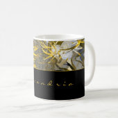 Mug Or noir et gris Abstrait floral | Nom | Script (Devant droit)
