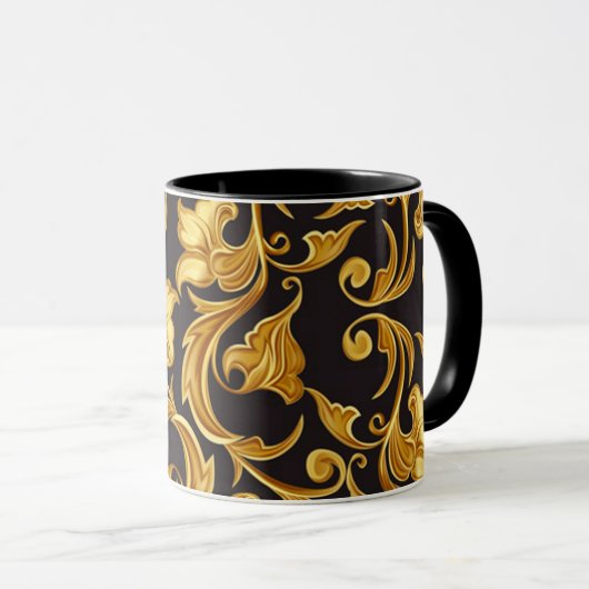 Mug Or noir floral (Devant droit)