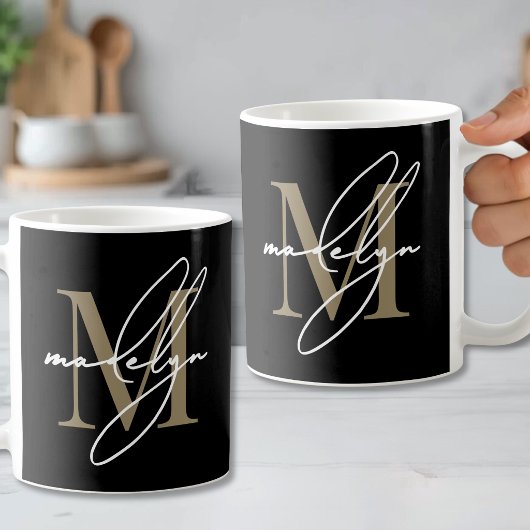 Mug Or Noir Monogramme Nom Initial