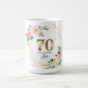 Mug Or personnalisé Gold & Floral pour 70 ans