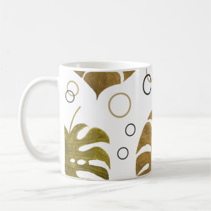 Mug Or tropical : aquarelle de feuille de monstère