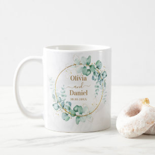 Mug Or vert botanique personnalisé pour mariage