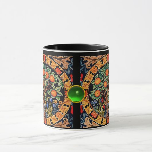 Mug ORANGE ARBRE AVEC FEUILLES VERTS, FLEURS JEU Vert (Centre)