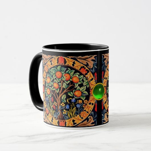 Mug ORANGE ARBRE AVEC FEUILLES VERTS, FLEURS JEU Vert (Devant gauche)