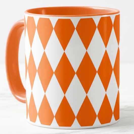 Mug Orange blanc Arlequin Diamants Checkers Design