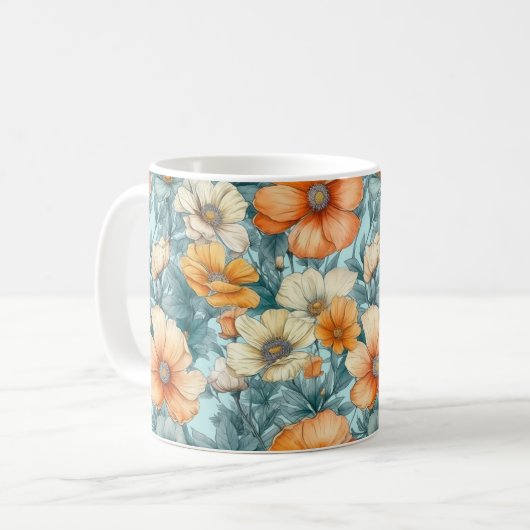 Mug Orange bleu fleur (Devant gauche)