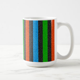 Mug Orange, Bleu, Vert, Parties scintillant noire rayé