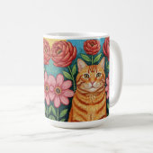 Mug Orange Cat Folk Art Flowers (Devant droit)