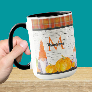 Mug Orange Citrouille Gnomes House Automne Plaid