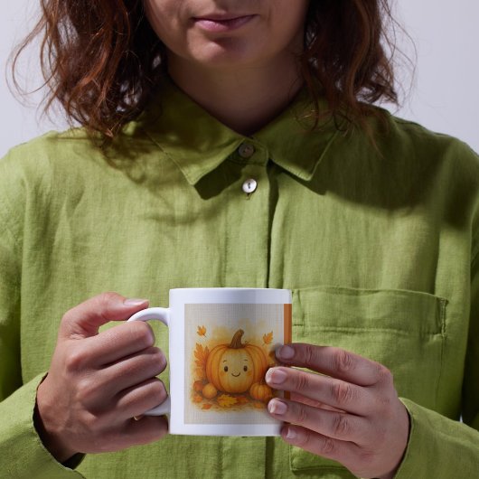 Mug orange Cosy Fall vibes Citrouille Feuilles