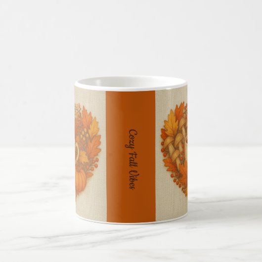 Mug orange Cosy Fall vibes cocoa Citrouille Feuilles (Centre)