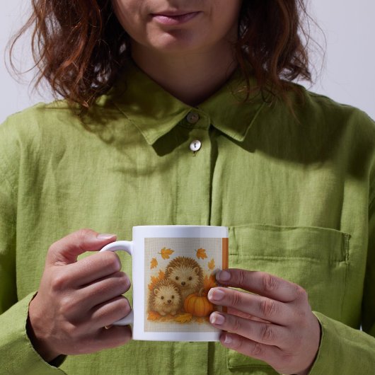 Mug orange Cosy Fall vibes hérisson Citrouille Feuille