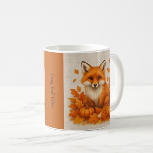 Mug orange Cosy Fall vibes renard Citrouille Feuille (Devant droit)