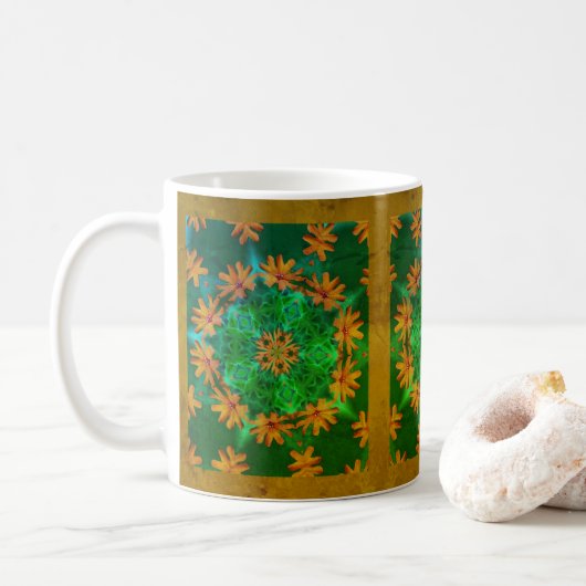 Mug Orange Daisy Abstrait Floral Art (Avec donut)