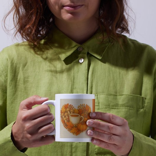 Mug orange Douillette automne ambiance cacao Feuilles