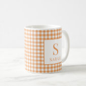 Mug Orange Gingham à Carreaux Monogramme Nom (Devant droit)