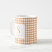 Mug Orange Gingham à Carreaux Monogramme Nom (Devant gauche)