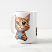 Mug Orange Kitten Holding Game Controller Gamer Cat (Devant gauche)