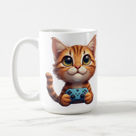 Mug Orange Kitten Holding Game Controller Gamer Cat (Gauche)