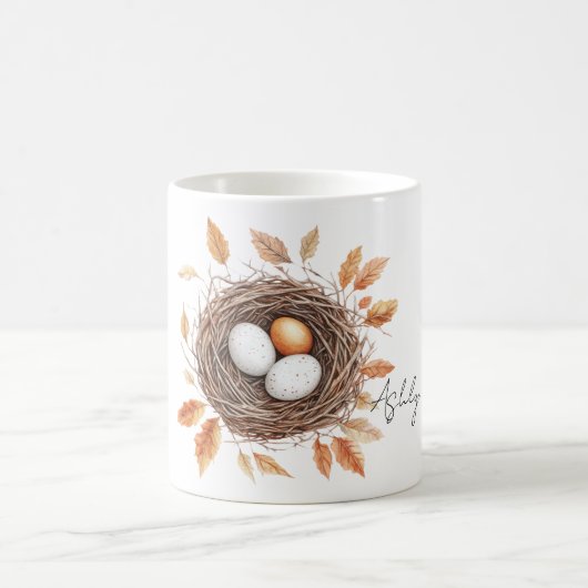 Mug Orange Leaves Bird Nest with Eggs (Centre)
