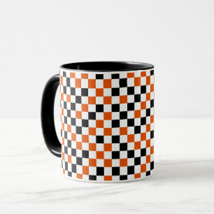 Mug Orange Noir et Blanc à Damier