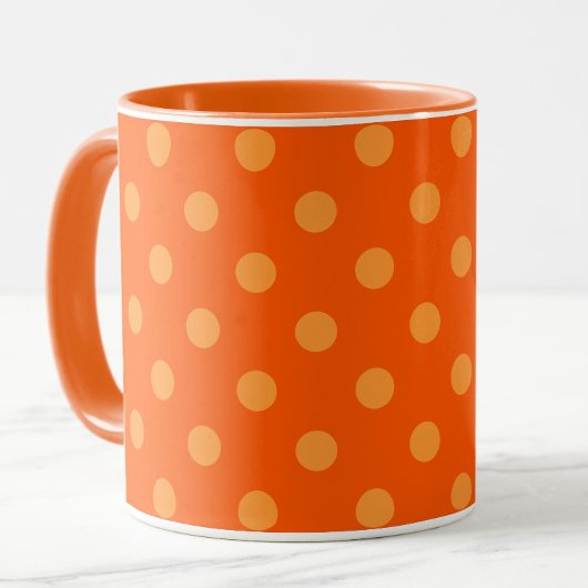 Mug Orange On Deep Orange Pois Design Motif