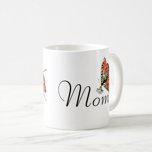 Mug Orange Papillon Laitier maman (Devant droit)