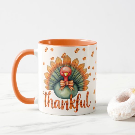Mug Orange Plaid Thankmignon Turquie Thanksgiving (Avec donut)