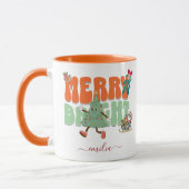 Mug Orange Retro Joyeux Bright Nom personnalisé Noël (Gauche)