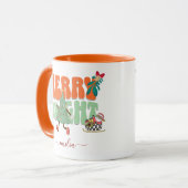 Mug Orange Retro Joyeux Bright Nom personnalisé Noël (Devant gauche)