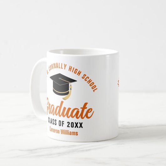 Mug Orange Script Graduate Custom 2023 Graduation (Devant gauche)