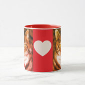 Mug Orange striped Cat Red Trim with heart (Centre)