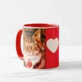 Mug Orange striped Cat Red Trim with heart (Devant gauche)