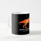 Mug Orange T Rex Happy Halloween Nom de famille du cli (Devant gauche)