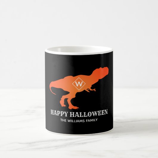 Mug Orange T Rex Happy Halloween Nom de famille du cli (Centre)